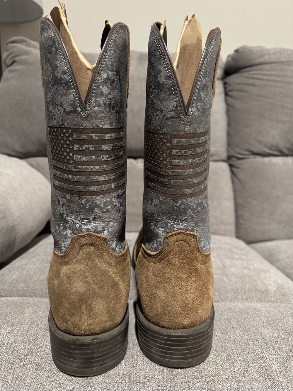 Ariat Brown Suede & Gray Camo Men’s Western Boots - Picture 4 of 8